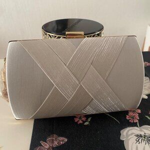 Neiman Marcus Silk Nightclub Silver Clutch Purse